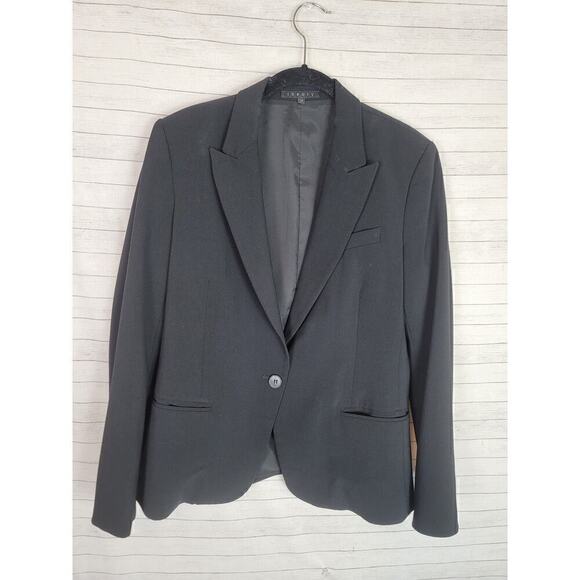 THEORY SINGLE BUTTON WOOL BLEND BLACK BLAZER, SZ 12 - Picture 1 of 12